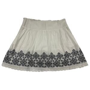 Lucky Brand Skirt Size Large Embroidery Eyelet Hem Pockets Lined Elastic Waist
